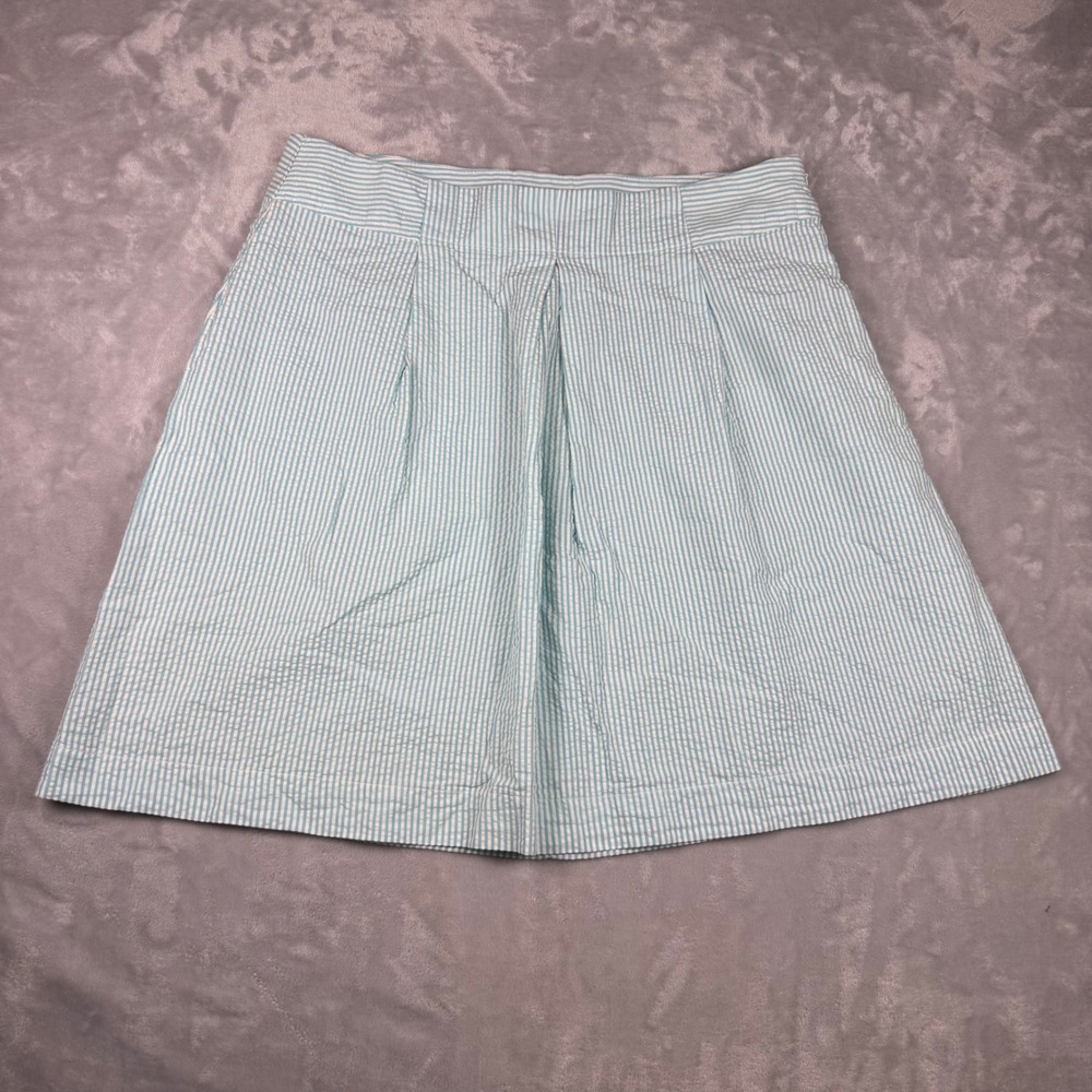 Lands End Womens Blue White Striped Seersucker A-Line Pleated Skirt Size 12